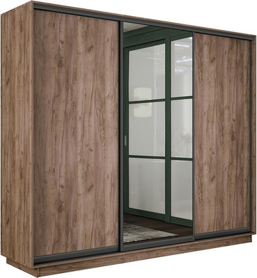Шкаф-купе ТриЯ Румер-2 СШК 3.210.70-11.13.11 Н 3-х дверный (дуб крафт табачный/дуб крафт табачный/зеркало/дуб крафт табачный/черный профиль)