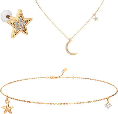 Комплект ювелирных украшений из розового золота ZORKA Звезды (моносерьга 310462S.14K.R, браслет 640083.9K.R 27см, колье 550036.14K.R 50см)