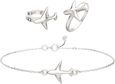 Комплект ювелирных украшений из серебра ZORKA Самолетики (браслет 0650062 18см, моносерьга 0300349, кольцо 0200229 р.16.5)