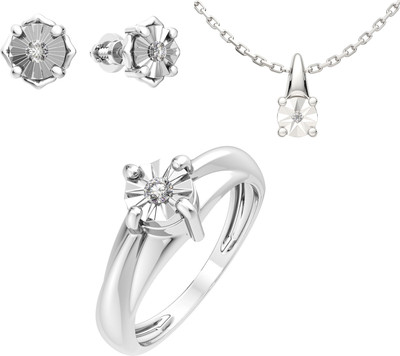 Комплект ювелирных украшений из серебра ZORKA С бриллиантами (серьги 03D0002, кольцо 02D0001 р.17, колье 05D0096.ZZ 450 45см)