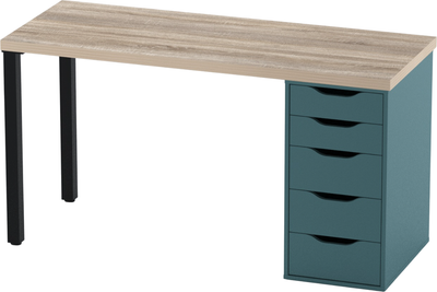 Письменный стол Mio Tesoro Ингар 2/5T (дуб беленый/серо-бирюзовый/черный)