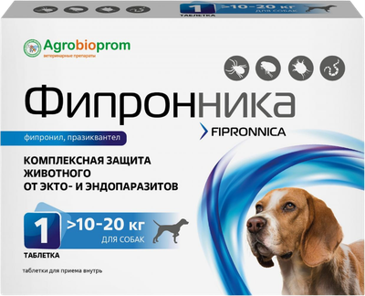 Таблетки от паразитов Pchelodar Фипронника для собак и кошек 10-20кг (1 таблетка)