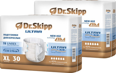 Подгузники для взрослых Dr.Skipp Ultra XL (2x30шт)