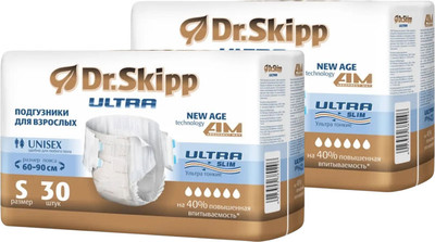 Подгузники для взрослых Dr.Skipp Ultra S (2x30шт)