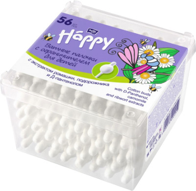 Ватные палочки Bella Baby Happy с экстрактом ромашки, подорожника и Д-пантенолом (56шт)