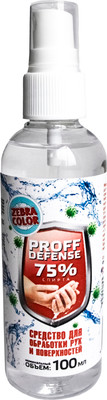 Дезинфицирующее средство Zebracolor Для обработки рук и поверхностей Профф Дифенс (100мл)