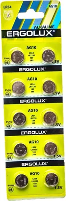 Комплект батареек Ergolux AG10 BL-10 / 14321
