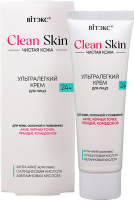 Крем для лица Витэкс Clean Skin Ультралегкий 24ч с анти-акне комплексом (50мл)