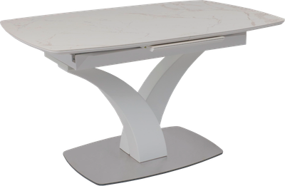 Обеденный стол Аврора Нотр Дам Moderne 1400/1800x850 (камень белый Calacata vagli/белый муар)