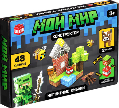 Конструктор магнитный Unicon Магнитные кубики. Мой мир T039 / 10576106 (48эл)