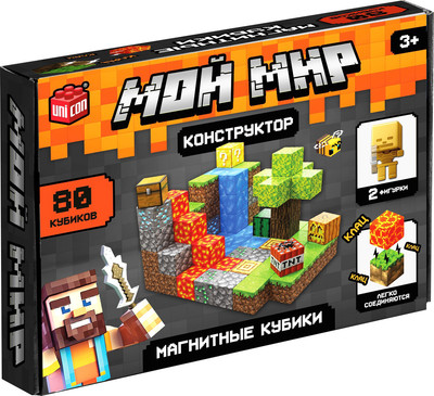Конструктор магнитный Unicon Магнитные кубики. Мой мир T051 / 10576107 (80эл)