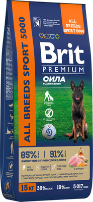 Сухой корм для собак Brit Premium Dog Adult Sport 5000 с курицей / 5092925 (15кг)