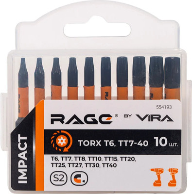 Набор бит Vira Rage S2 Torx 6-40x50мм / 554193 (10шт)