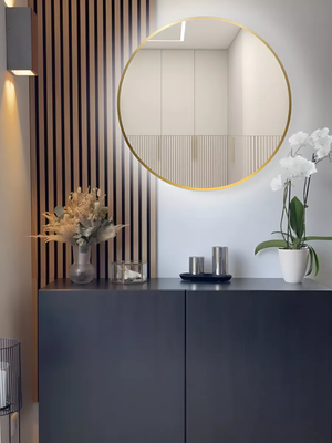 Зеркало Emze 80 / LED.UV.80.80.AUR.MOTION (золото с УФ-окантовкой и подсветкой)