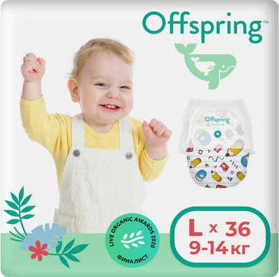 Подгузники-трусики детские Offspring L 9-14кг Карандаши / OF02LSCR (36шт)