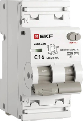 Дифференциальный автомат EKF 1P+N АВДТ-63N 1P+N 16А 30мА C AC / D63N26M16C30