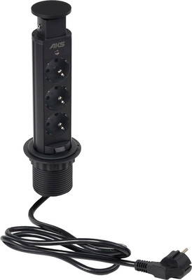 Блок розеточный AKS Выдвижной Vulcan (3 розетки, черный)