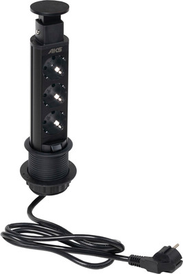 Блок розеточный AKS Выдвижной Vulcan (3 розетки, черный)