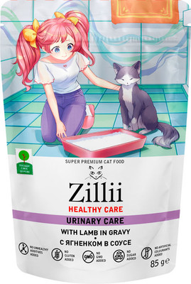 Влажный корм для кошек Zillii Urinary Care Ph контроль С ягненком в соусе (85г)