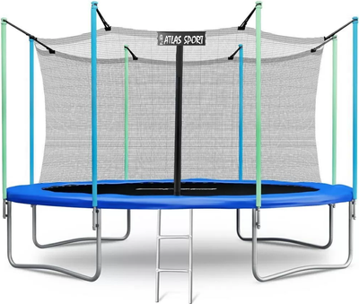 Батут Atlas Sport 374см 12ft с внутренней сеткой и лестницей (синий)