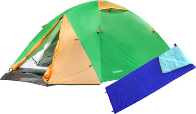 Палатка Sundays ZC-TT009-3P v2 (зеленый/желтый со спальным мешком ZC-SB001 синий)
