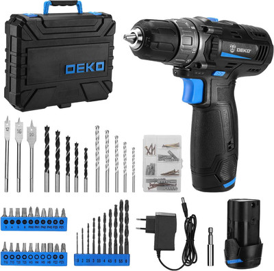 Аккумуляторная дрель-шуруповерт Deko DKCD12 в кейсе + набор инструментов 92шт / 083-1113