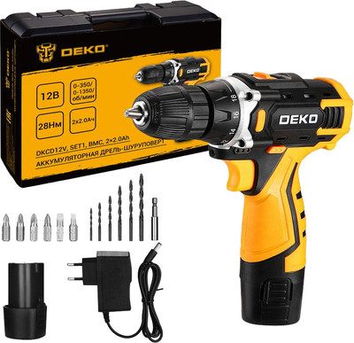 Аккумуляторная дрель-шуруповерт Deko DKCD12V SET1 в кейсе + оснастка 13шт / 083-1022