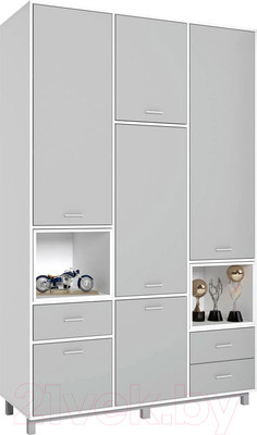 Шкаф Polini Kids Mirum 2330 трехсекционный (белый/серый)