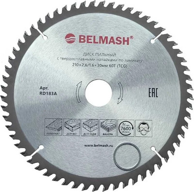 Пильный диск БЕЛМАШ 210x2.6/1.6x30 60T / RD183A