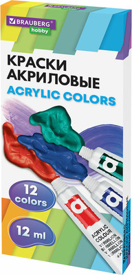 Акриловые краски Brauberg Hobby / 192403 (12цв)
