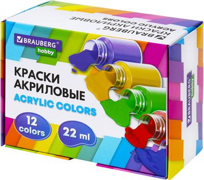 Акриловые краски Brauberg Hobby / 192410 (12цв)