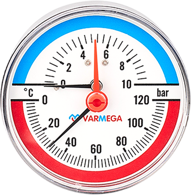 Термоманометр сантехнический Varmega Аксиальный 80мм 6 бар 120С 1/2" / VMMT06-800604