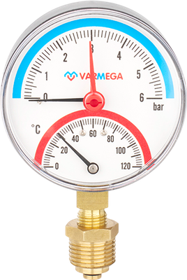 Термоманометр сантехнический Varmega Радиальный 80мм 4 бар 120С 1/2" / VMMT07-800404