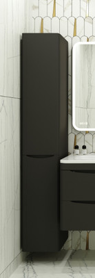 Шкаф-пенал для ванной Symbolite Бергамо Люкс Plus с корзиной (черный)