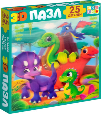 Развивающая игра Puzzle Time Веселые динозаврики 3D / 10145561 (25эл)