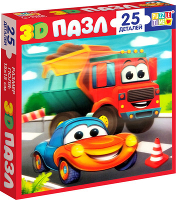 Развивающая игра Puzzle Time Забавные машинки 3D / 10145562 (25эл)