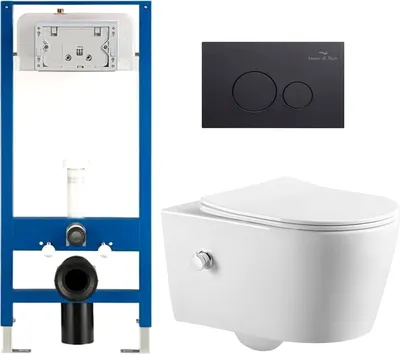 Унитаз подвесной с инсталляцией Amore di Mare Temo Bidet P322X + QuickFit 50114 + кнопка 303MB