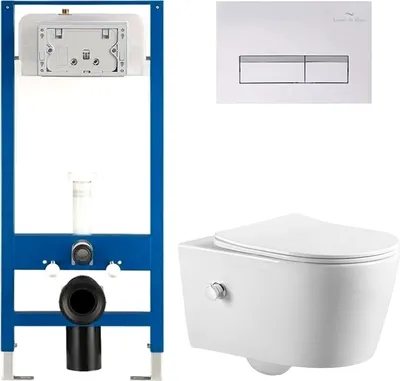 Унитаз подвесной с инсталляцией Amore di Mare Temo Bidet P322X + QuickFit 50114 + кнопка 404W