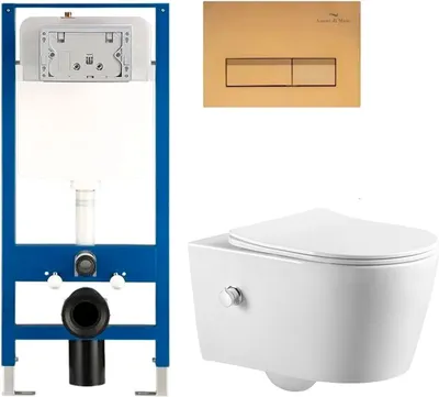 Унитаз подвесной с инсталляцией Amore di Mare Temo Bidet P322X + QuickFit 50114 + кнопка 404G