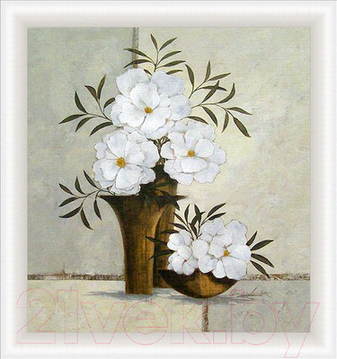 Картина Декарт Белые цветы в коричневых вазах 8Л1472 (в раме)