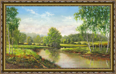 Картина Декарт Река среди берез 8Л1491 (в раме)