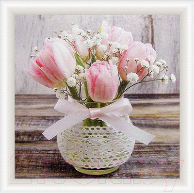 Картина Декарт Маленький букетик розовых тюльпанов 8Л1505 (в раме)