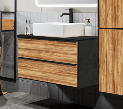 Тумба под умывальник Runo Мальта 70 (подвесная, дуб/черный)