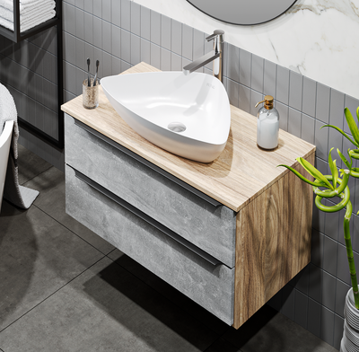Тумба под умывальник Runo Мальта 70 (подвесная, серый/дуб)