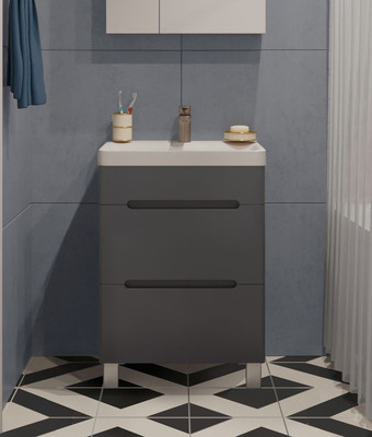 Тумба под умывальник Runo Парма 60 2 ящика (напольная, графит)