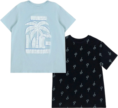 Комплект футболок детских Mark Formelle 113379-2 (р.140-68, голубая дымка/пальмы на темно-синем)