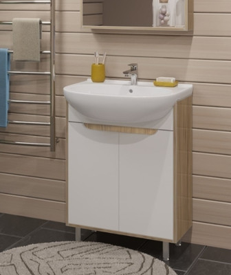 Тумба под умывальник Runo Эко 50 (напольная, белый/лиственница)