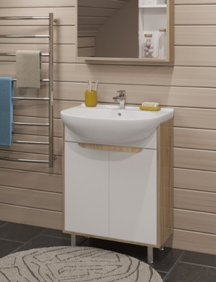 Тумба под умывальник Runo Эко 60 (напольная, белый/лиственница)