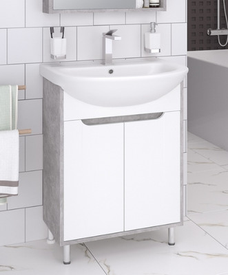 Тумба под умывальник Runo Эко 60 (напольная, белый/серый бетон)