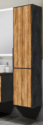 Шкаф-пенал для ванной Runo Мальта 35 правый (подвесной, дуб/черный)